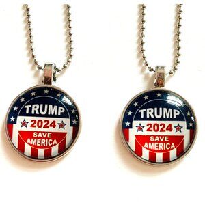 2 pcs Trump 2024 SAVE AMERICA Presidential Campaign Collectible Necklace